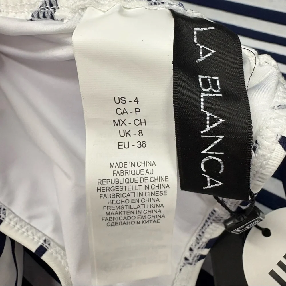 LA BLANCA Navy White Leaf Print Bikini Top Size 4 - Picture 7 of 10